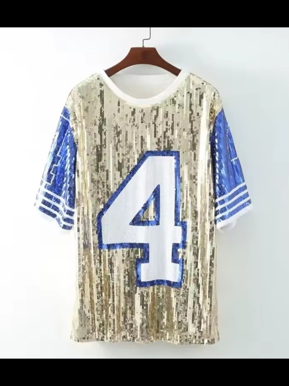 Sequined Number 4 Short Sleeve Jersey in Royal Blue & Gold